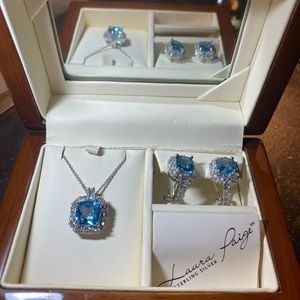 Laura Paige sky blue topaz, white Topaz sterling, silver necklace & pendant set